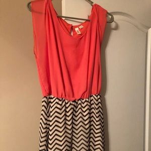 Knee Length Coral & Chevron dress